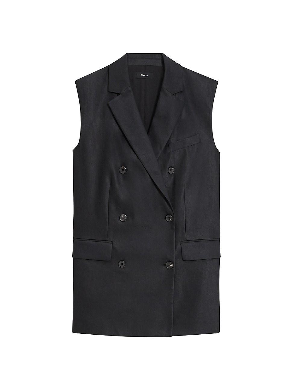 Womens Double-Breasted Linen-Blend Vest product image