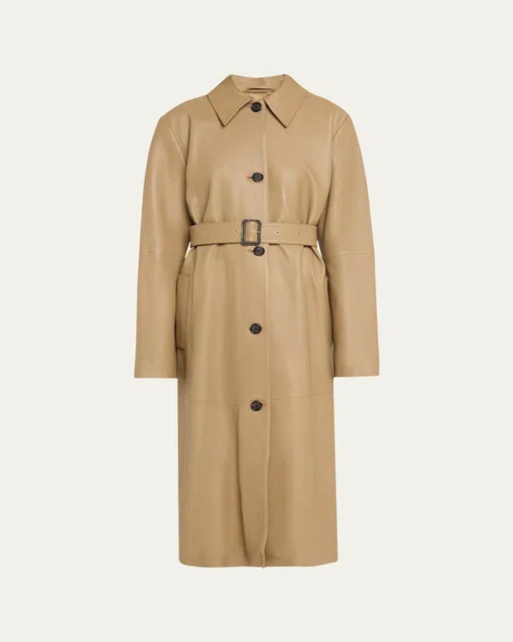 Belted Leather Oversized Coat In Beige product image