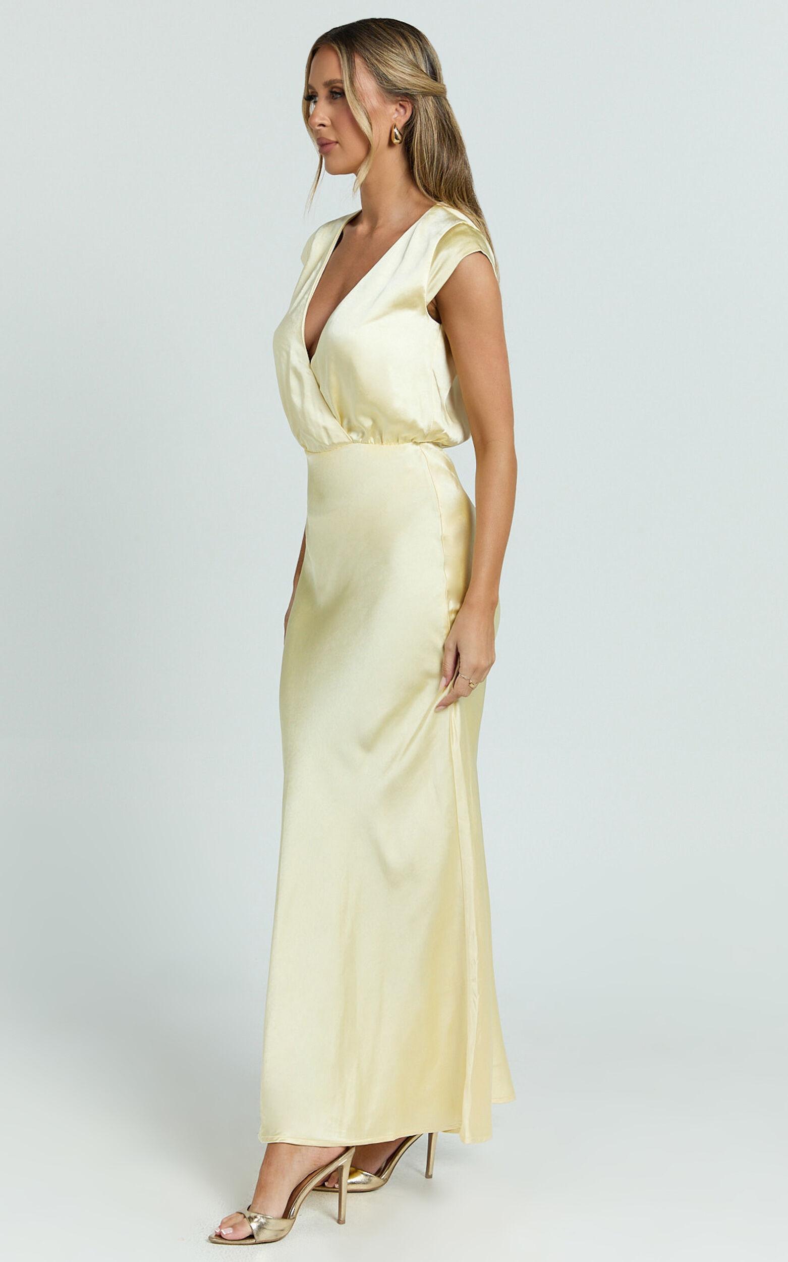 Hailey Maxi Dress - Cap Sleeve V Neck Dress in Lemon Product Image