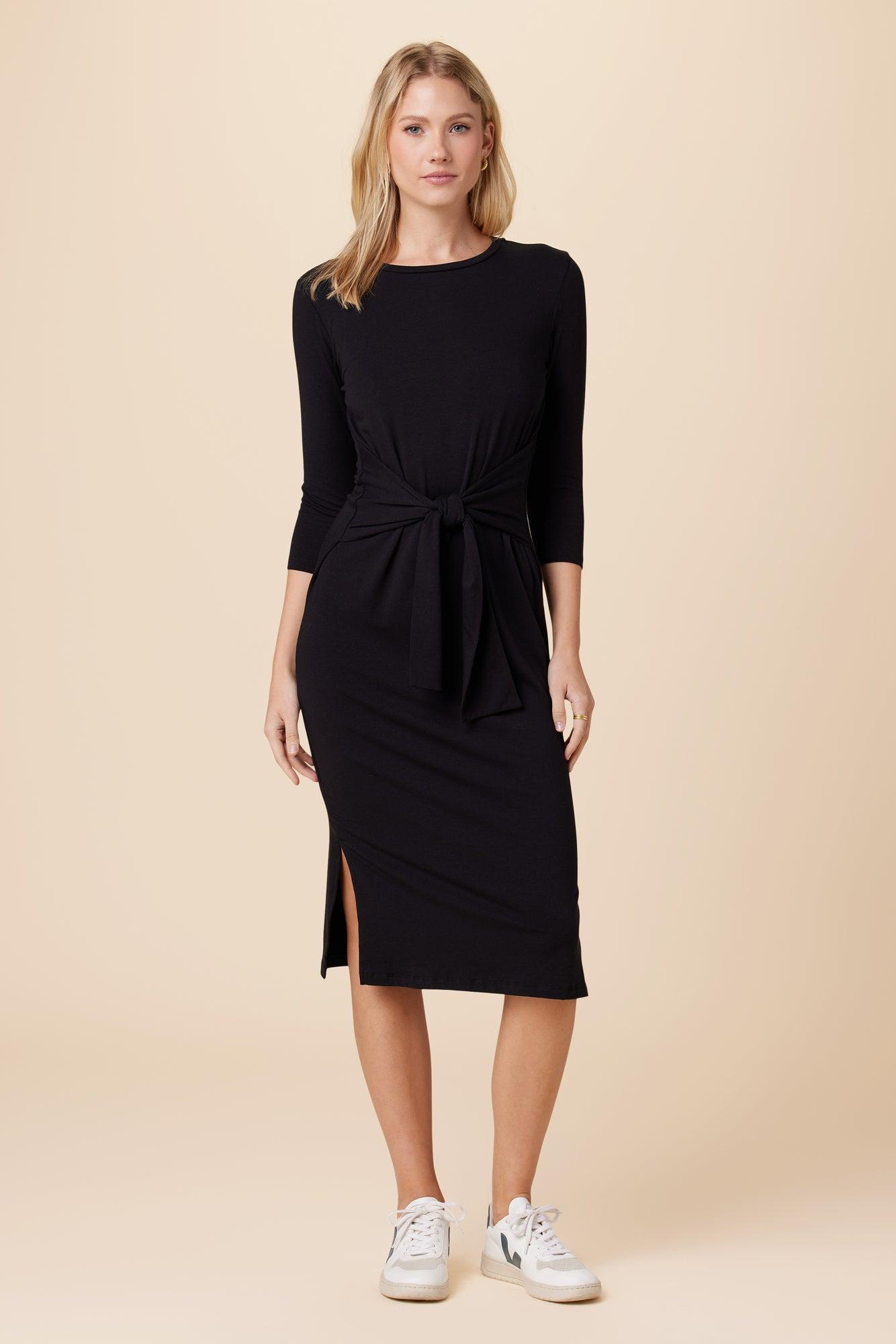 Colombe 3/4 Sleeve Reverie Knit Dress - Black - ReAmour Product Image