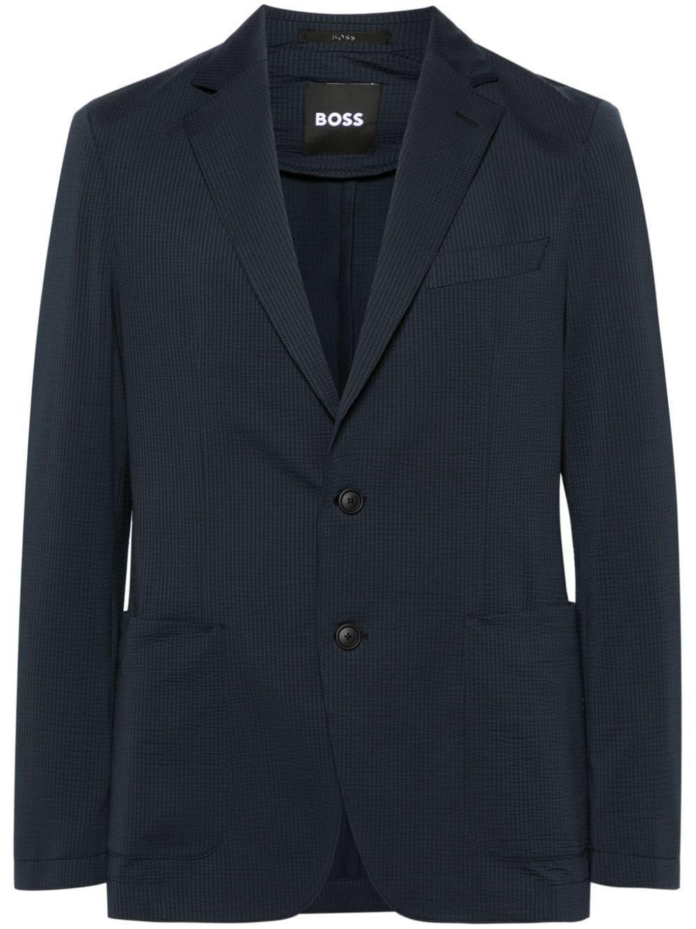 HUGO BOSS Single-breasted Seersucker Blazer In Blue Product Image