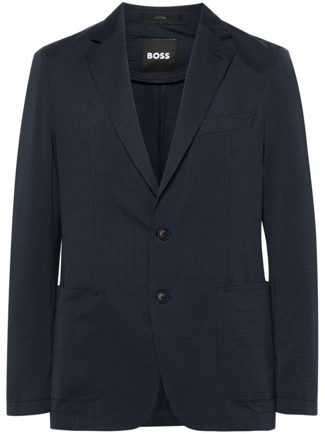 Single-breasted Seersucker Blazer In Blue Product Image