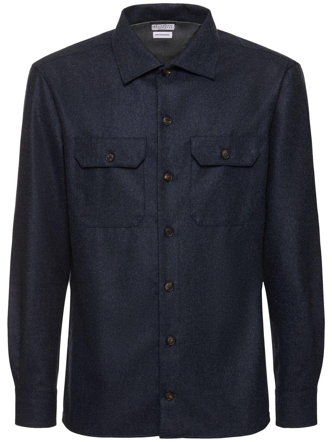 Wool Flannel Overshirt In Blau Product Image