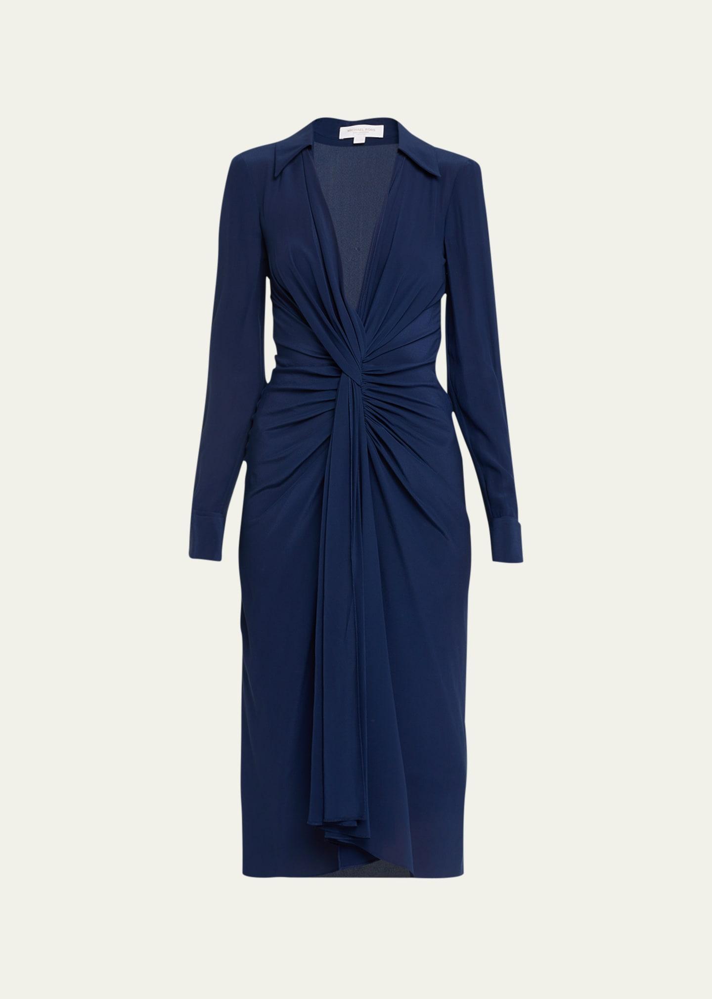 Michael Kors Collection Twist Detail Long Sleeve Organic Silk Crpe de Chine Shirtdress Product Image