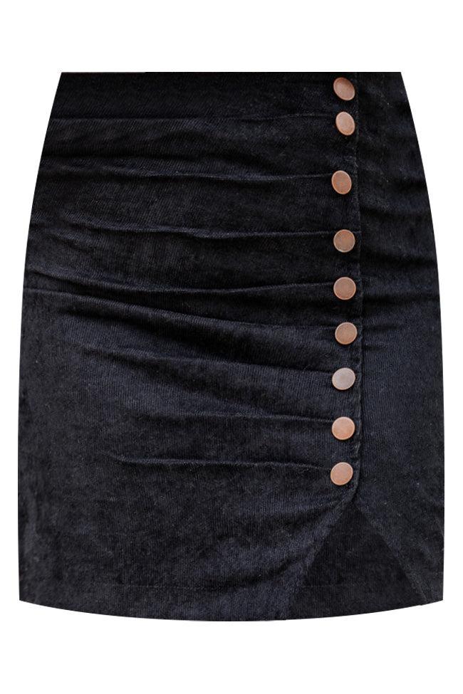 Feels So Right Black Side Button Corduroy Skirt Product Image