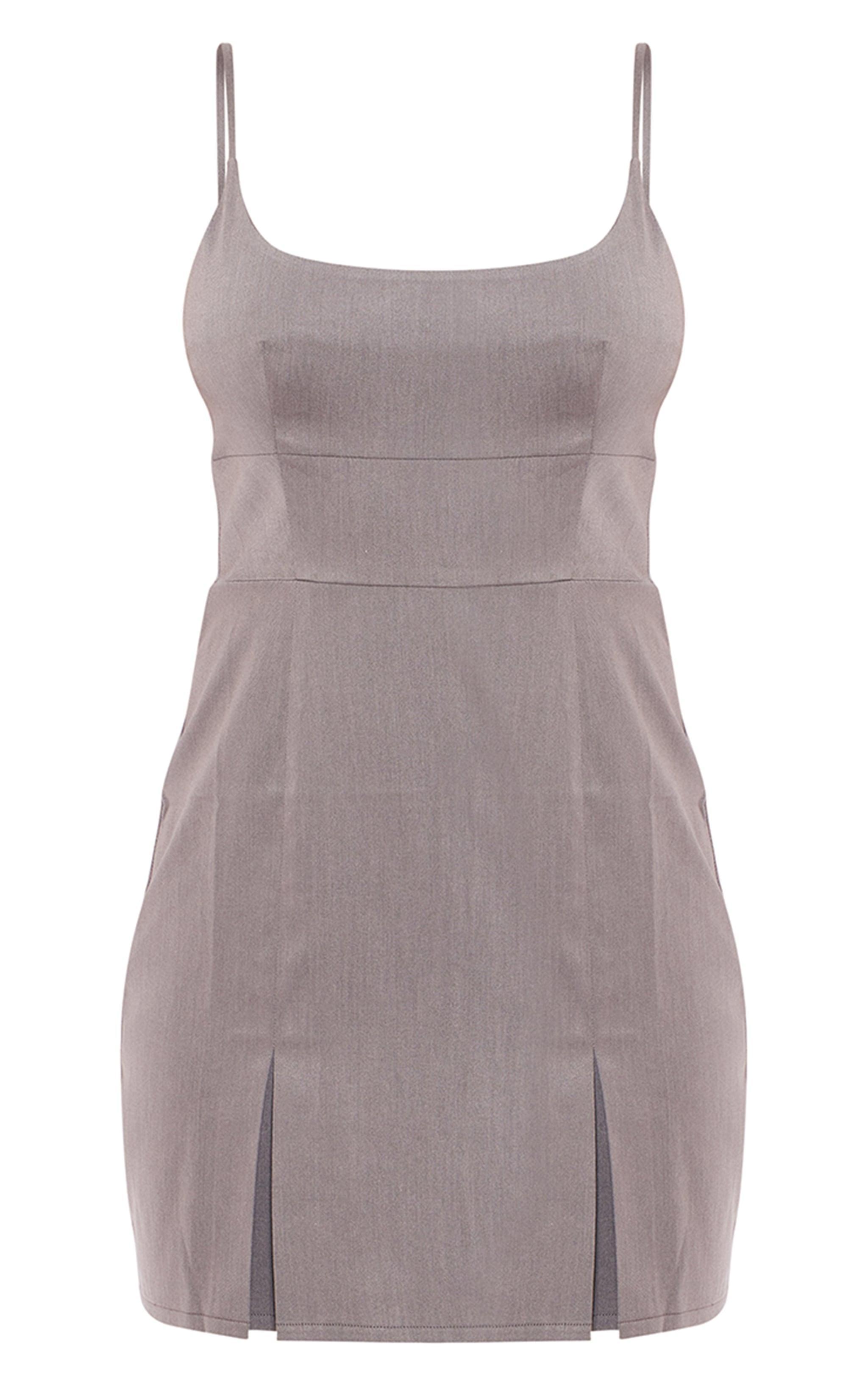 Grey Woven Cami Pleated Mini Dress Product Image