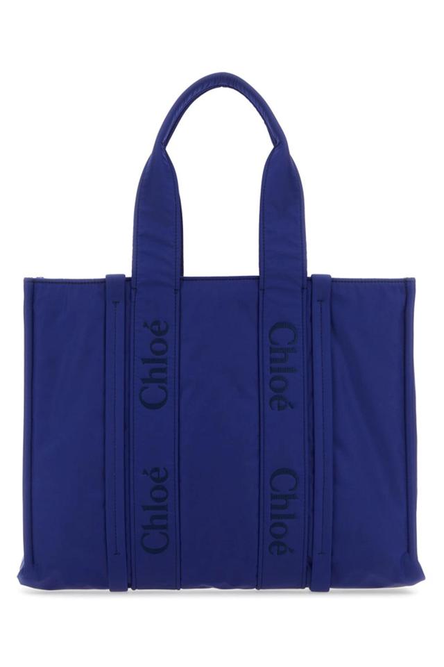 Chloe Woman Blue Fabric Large Woody Shopping Bag Product Image