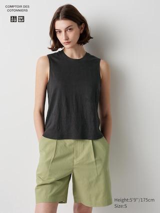 Womens Linen Sleeveless T-Shirt Black Small UNIQLO US Product Image