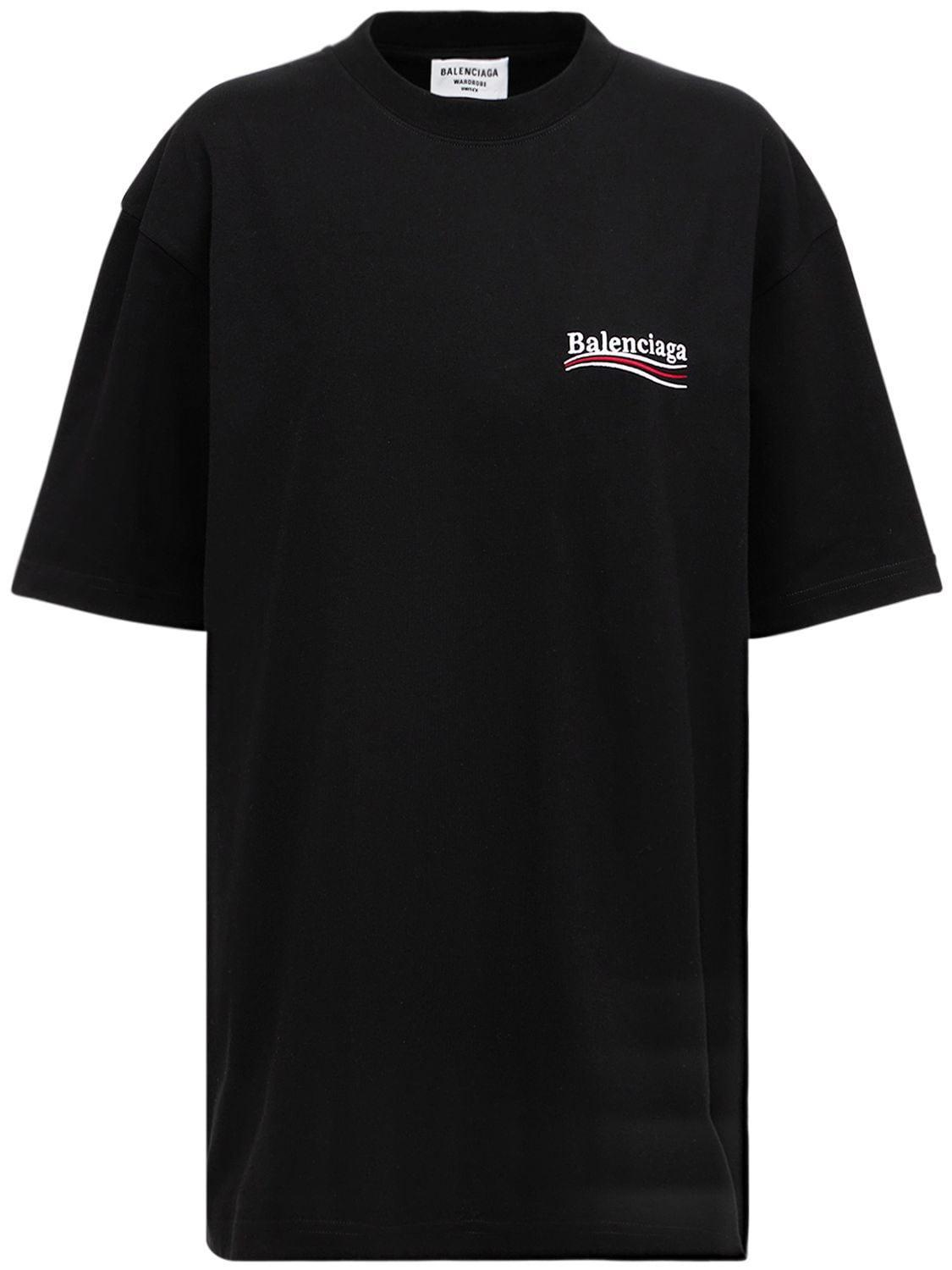 BALENCIAGA Campaign Logo-embroidered Cotton-jersey T-shirt In Black White Product Image