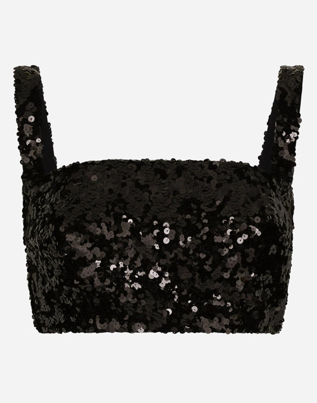 DOLCE & GABBANA Sequined Crop Top With Straps In Black Product Image