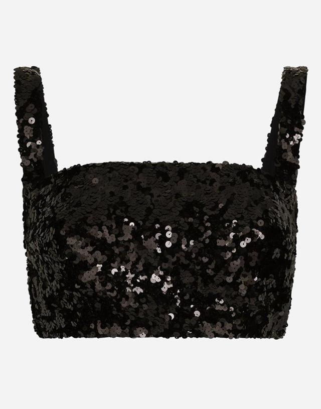 DOLCE & GABBANA Sequined Crop Top With Straps In Black Product Image