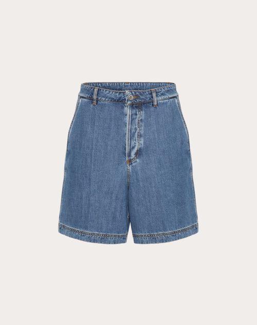 DENIM BERMUDA SHORTS WITH METALLIC V DETAIL Product Image