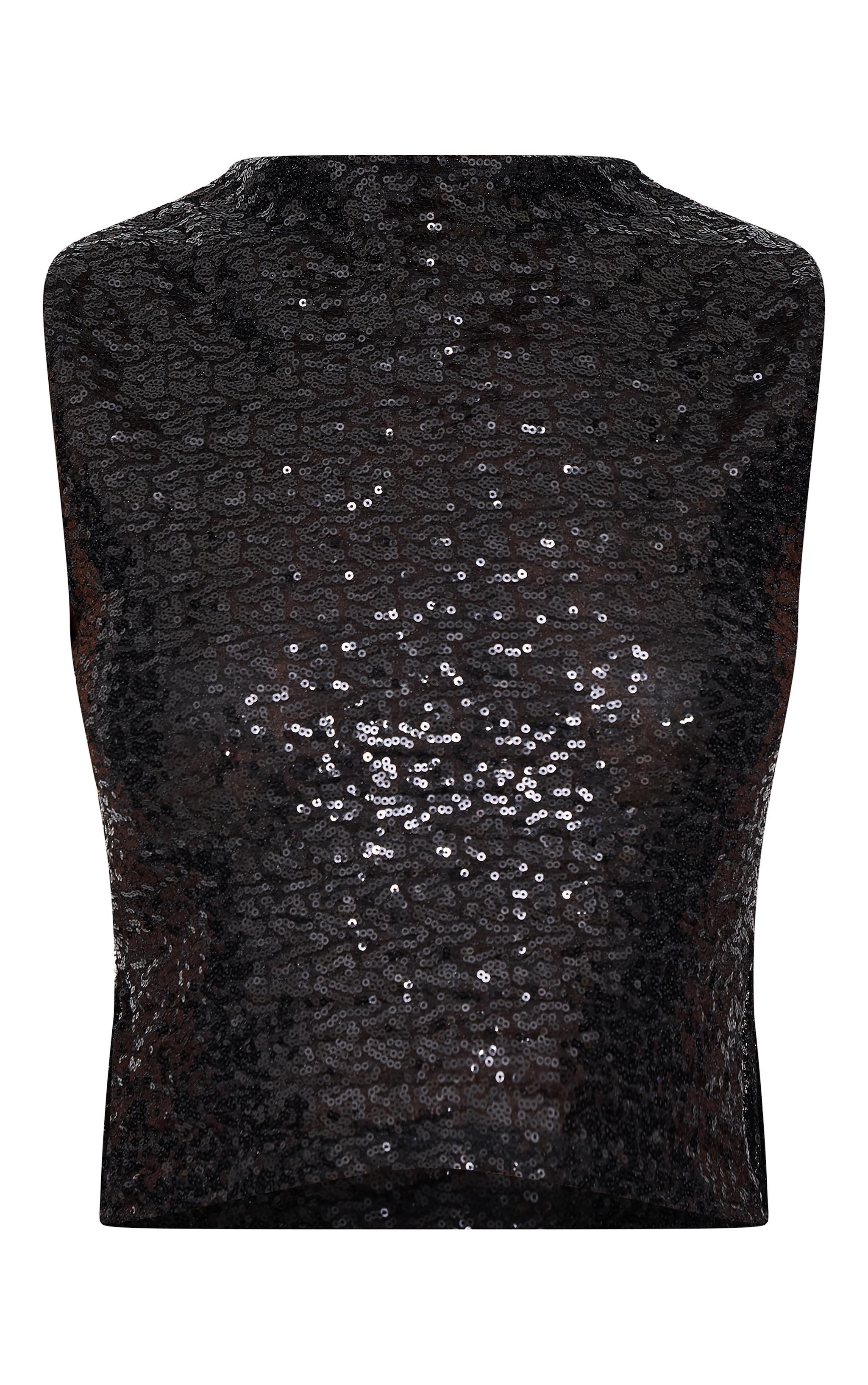 Black Sequin Boat Neck Long Top Product Image