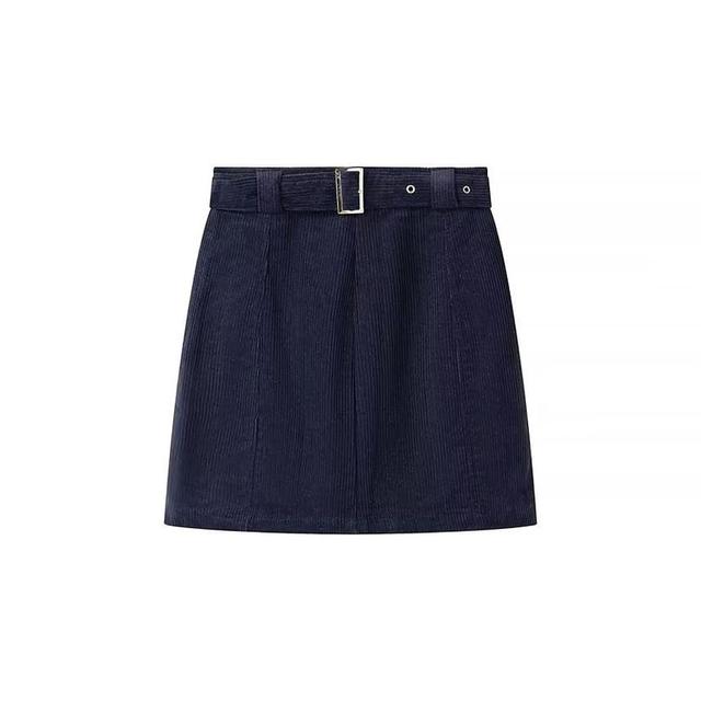 High Rise Plain Belted Corduroy Mini A-Line Skirt Product Image