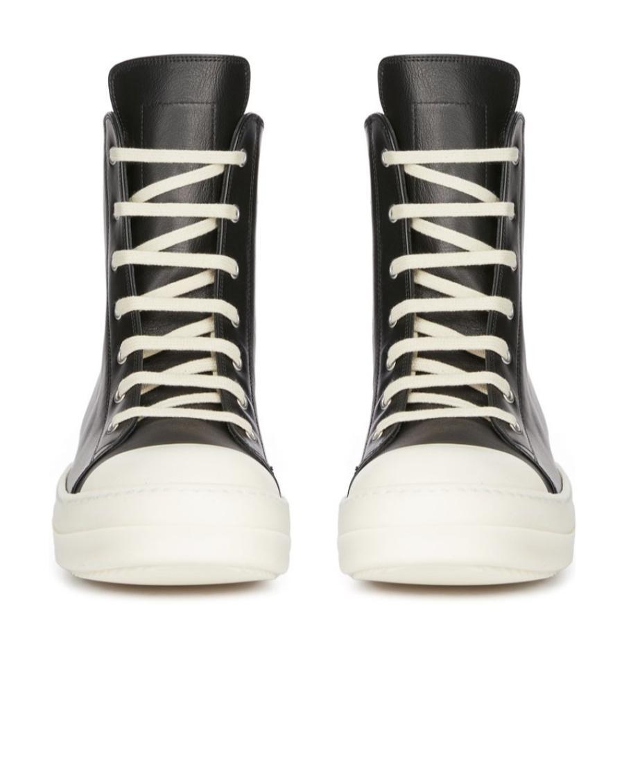 RICK OWENS Grained Leather High-top Trainers In 911 Black/milk/milk Product Image