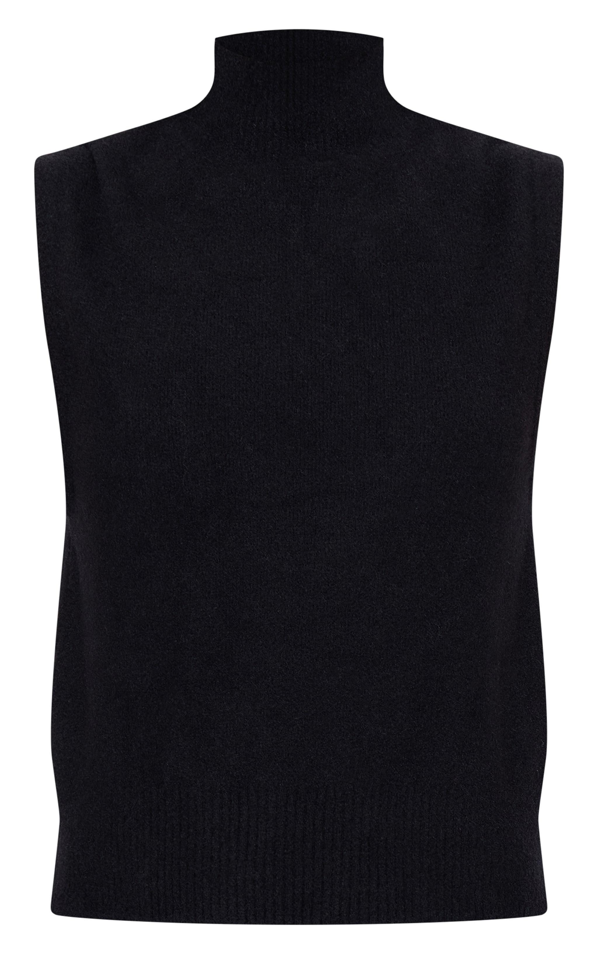 Black Soft Knit High Neck Sweater Vest Product Image