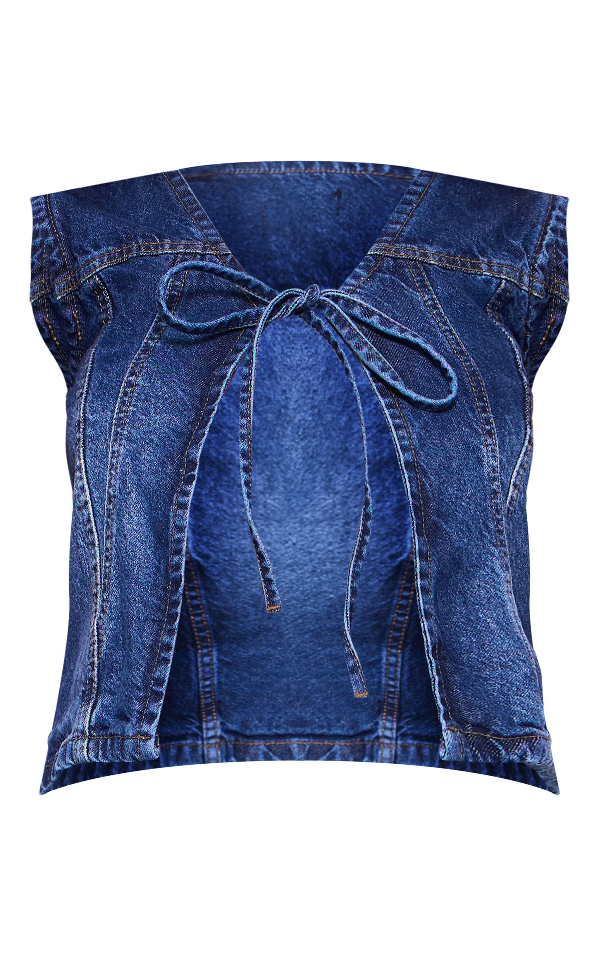 Indigo Tie Front Denim Vest Product Image