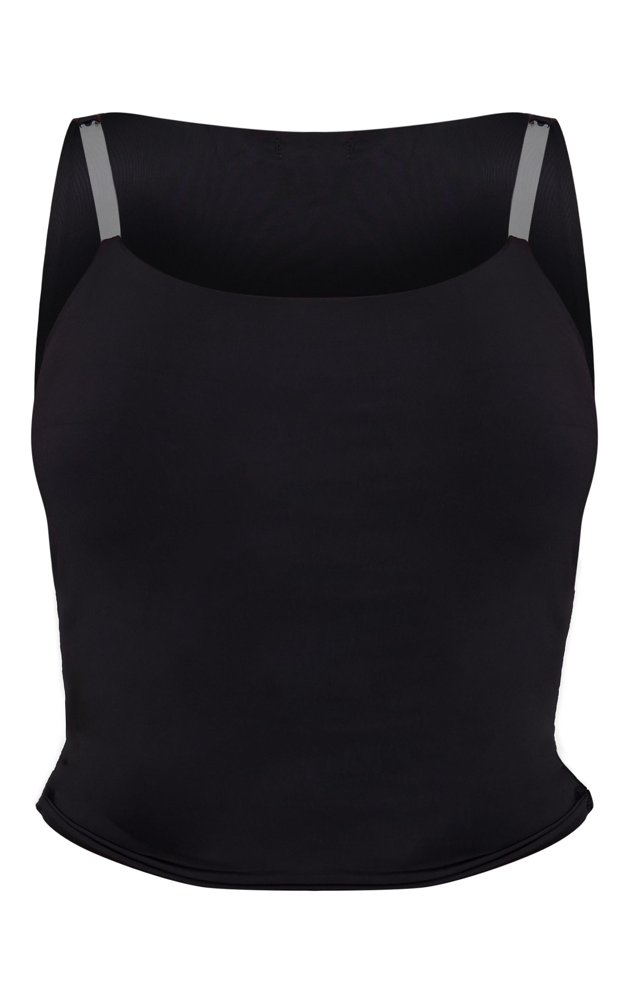 Black Double Layer Slinky Strap Detail Long Top Product Image