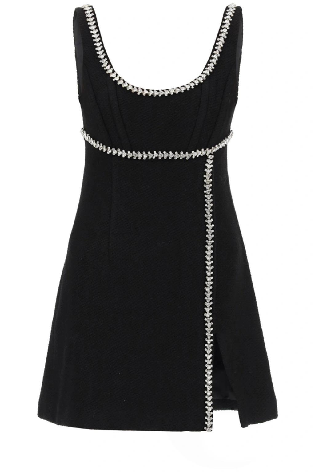 Embellished Textured Wool Mini Dress In Black product image