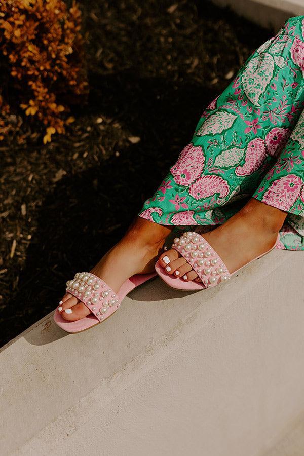 The Kelly Faux Suede Embellished Sandal In Pink Product Image