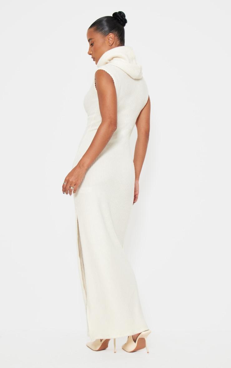 Cream Brushed Rib Roll Neck Maxi Dress Product Image