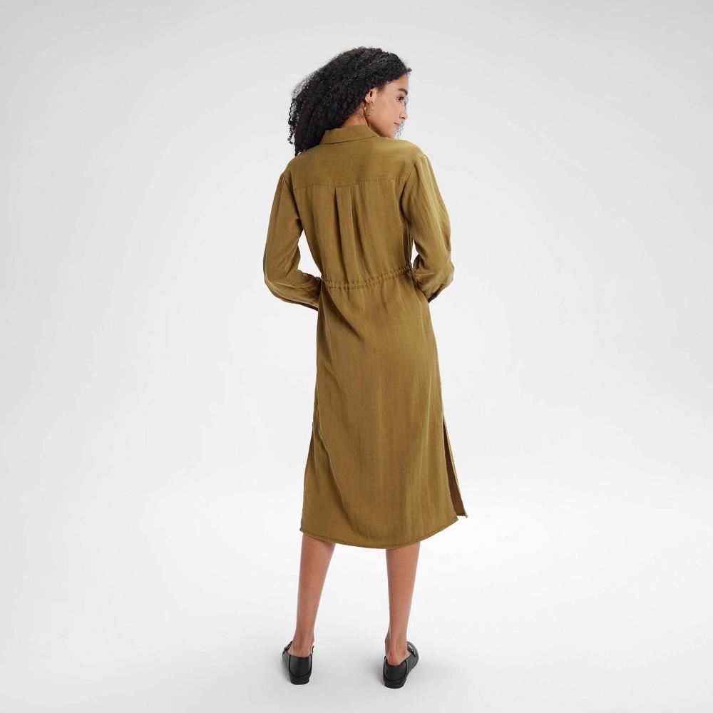 Women's Long Sleeve Utility Midi Shirtdress - A New Day™ Olive XL Product Image