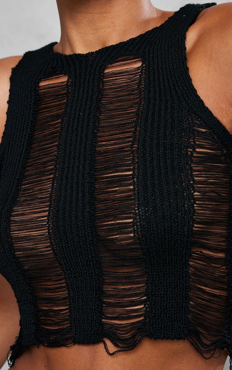 Black Distressed Ladder Knit Top Product Image