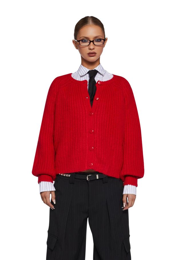 Womens Chunky Knit Button Down Sweater - Red Product Image