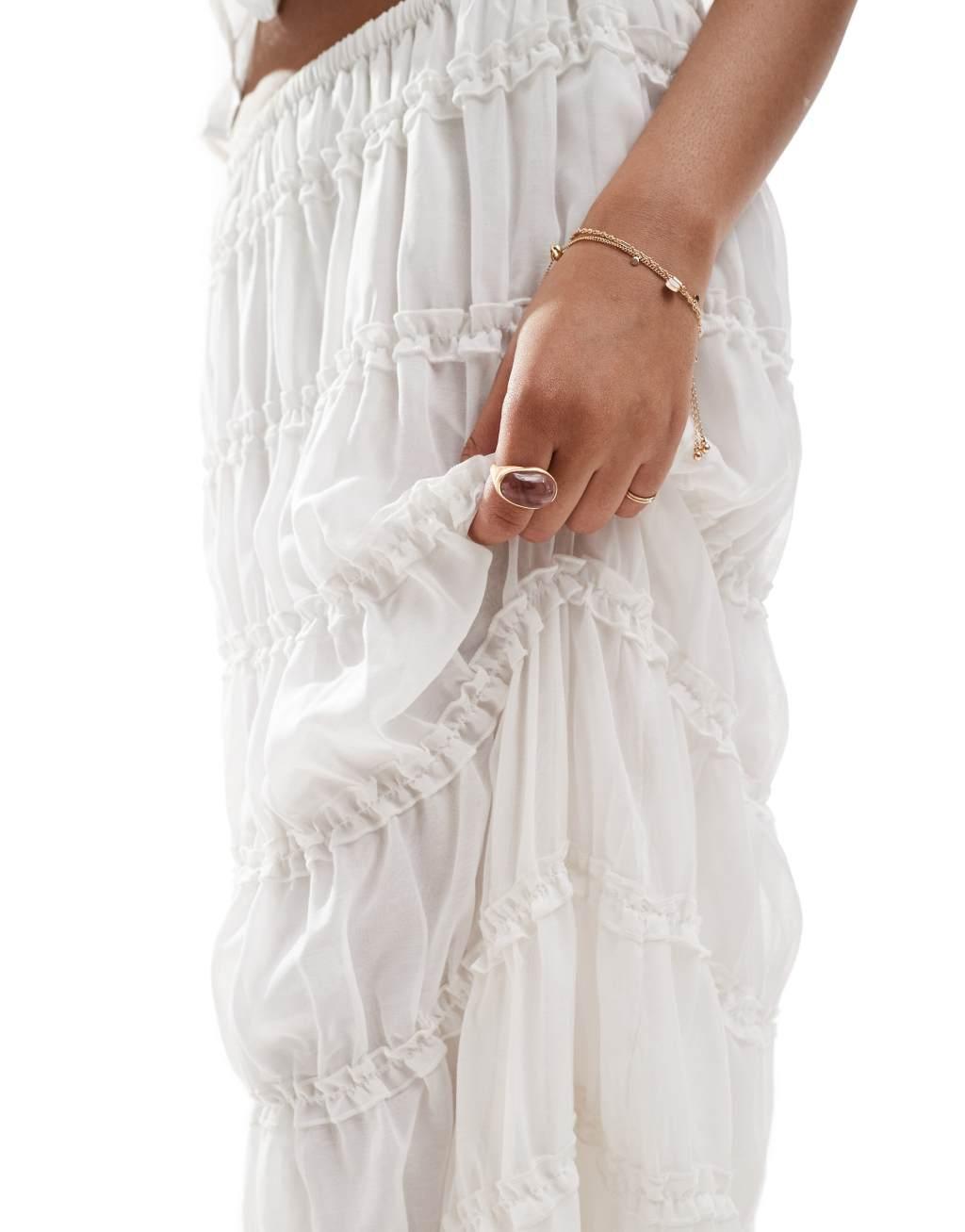 ASOS DESIGN sheer tiered detail maxi skirt in white - part of a set Product Image