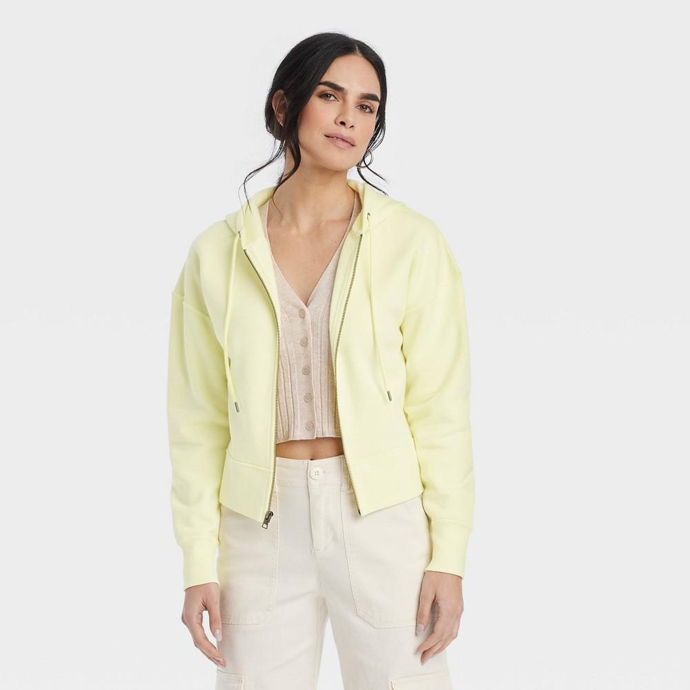 Womens Sensory-Friendly Cropped Hooded Zip-Up Sweatshirt - Universal Thread Yellow XL Product Image