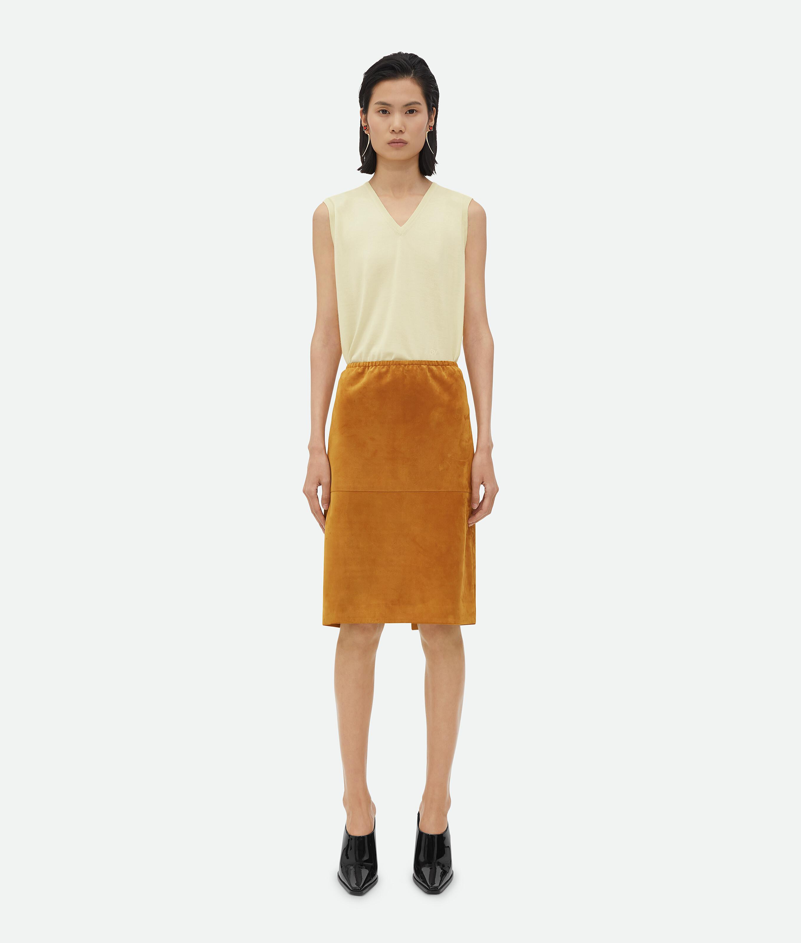 Women's Suede Leather Skirt in Peanut butter Product Image