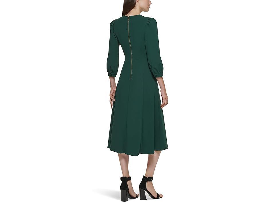 Calvin Klein Scuba Crepe 3/4 Sleeve Puff Sleeve Midi (Aubergine) Women's Dress Product Image