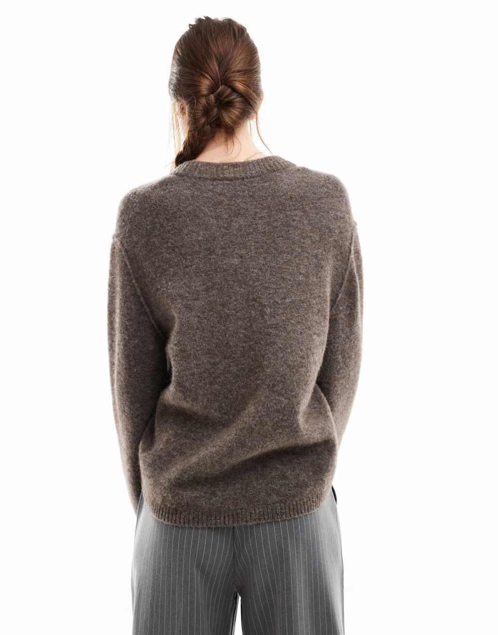 & Other Stories alpaca and wool blend fluffy knit sweater in dark mole Product Image