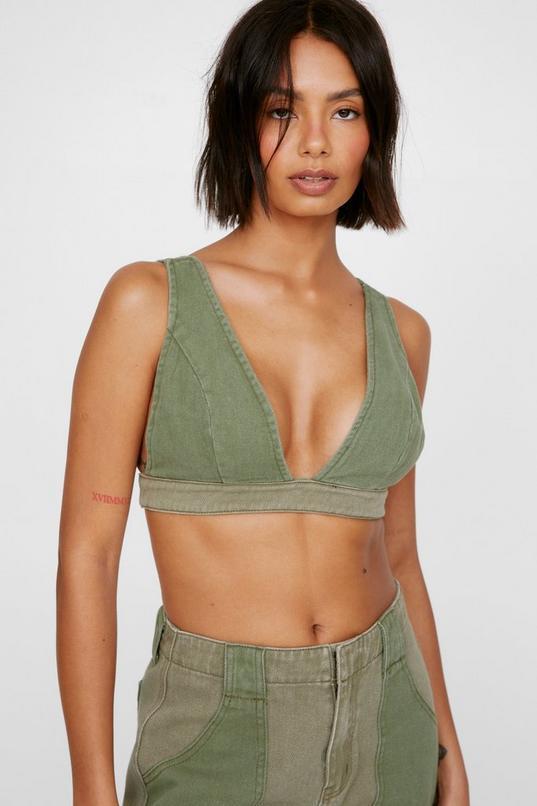 Twill Colourblock V Neck Bralet Product Image