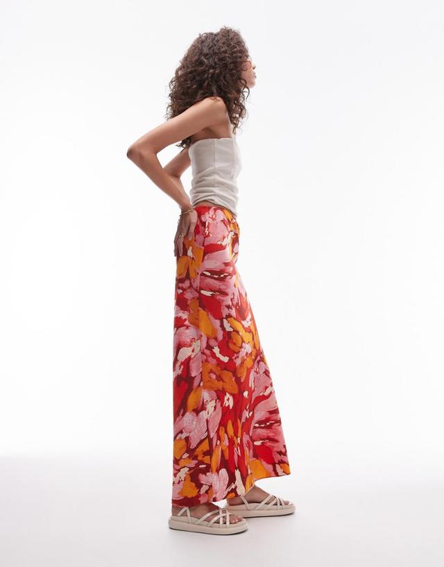 Topshop Tall orange floral print bias maxi skirt in multi Product Image