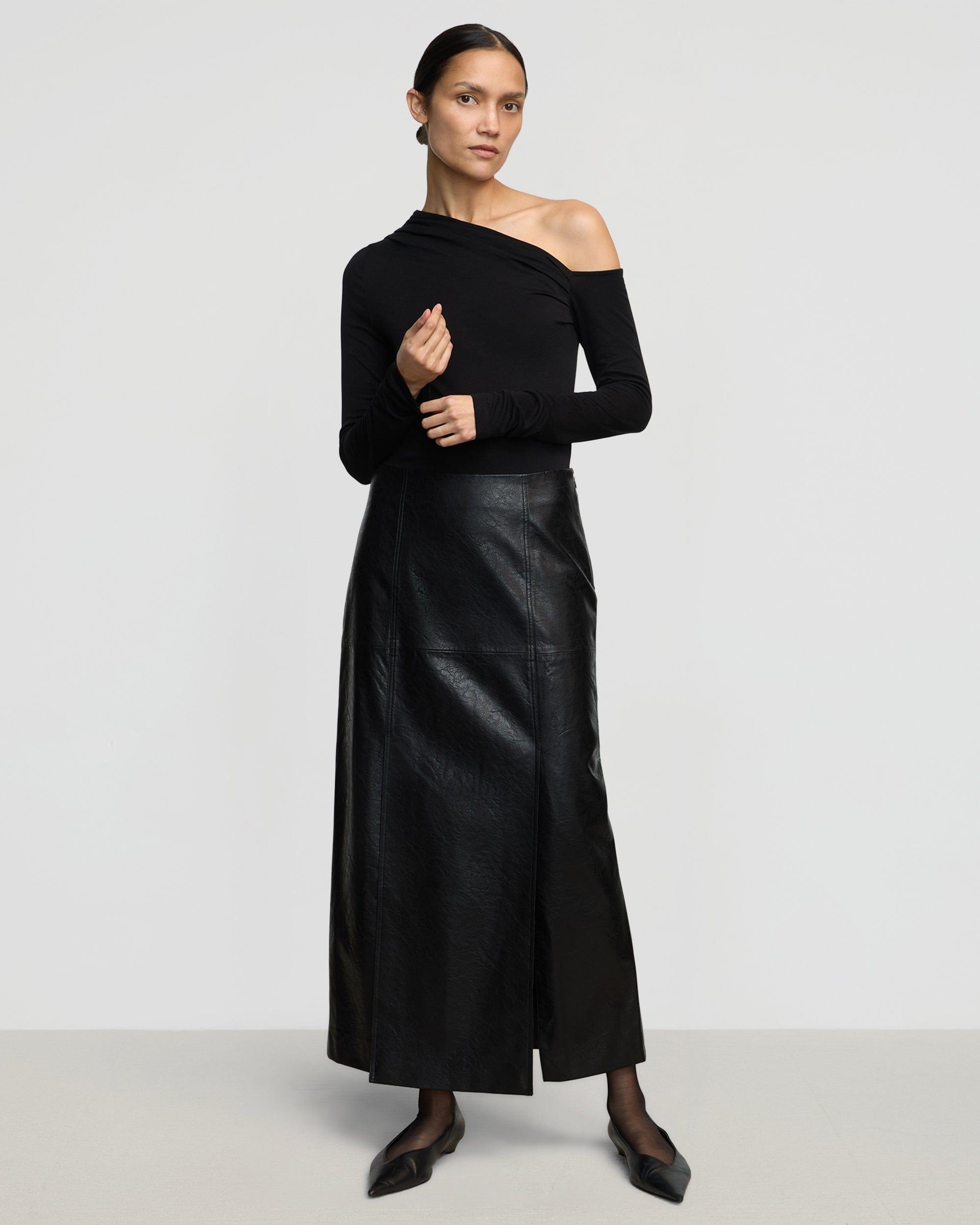 Rama Front-Vent Vegan Leather Skirt Product Image