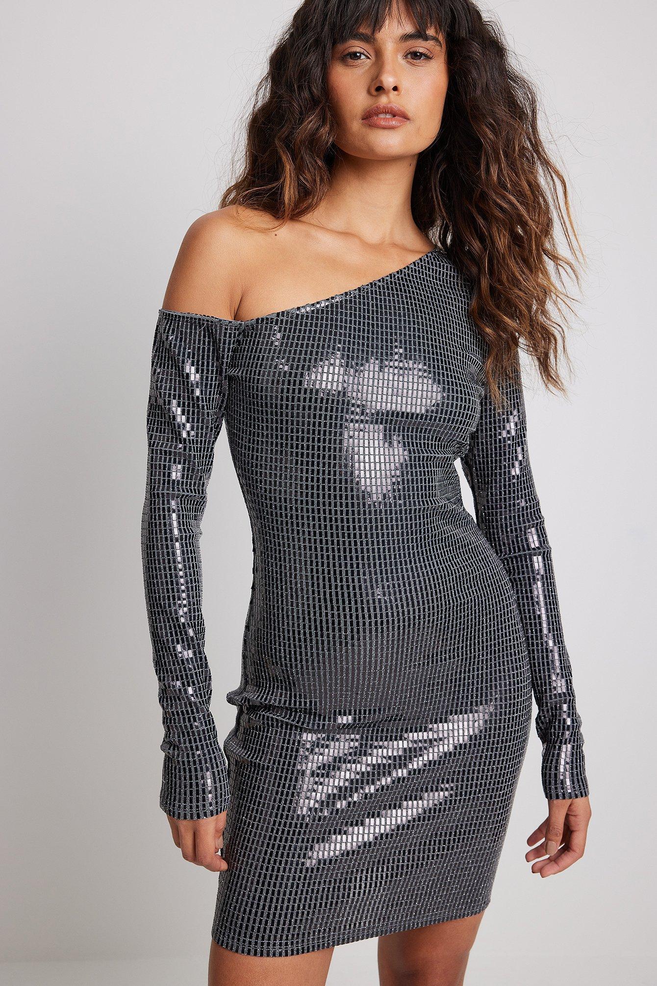 Asymmetric Glitter Mini Dress product image