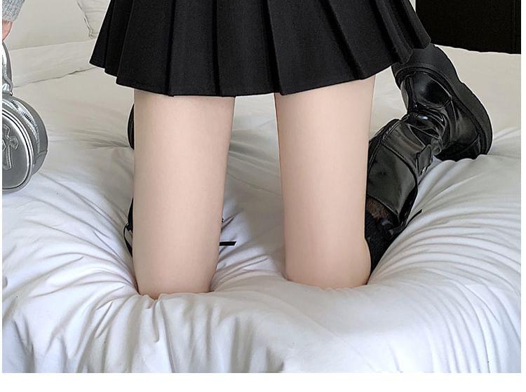 High Rise Bow Pleated Mini A-Line Skirt Product Image