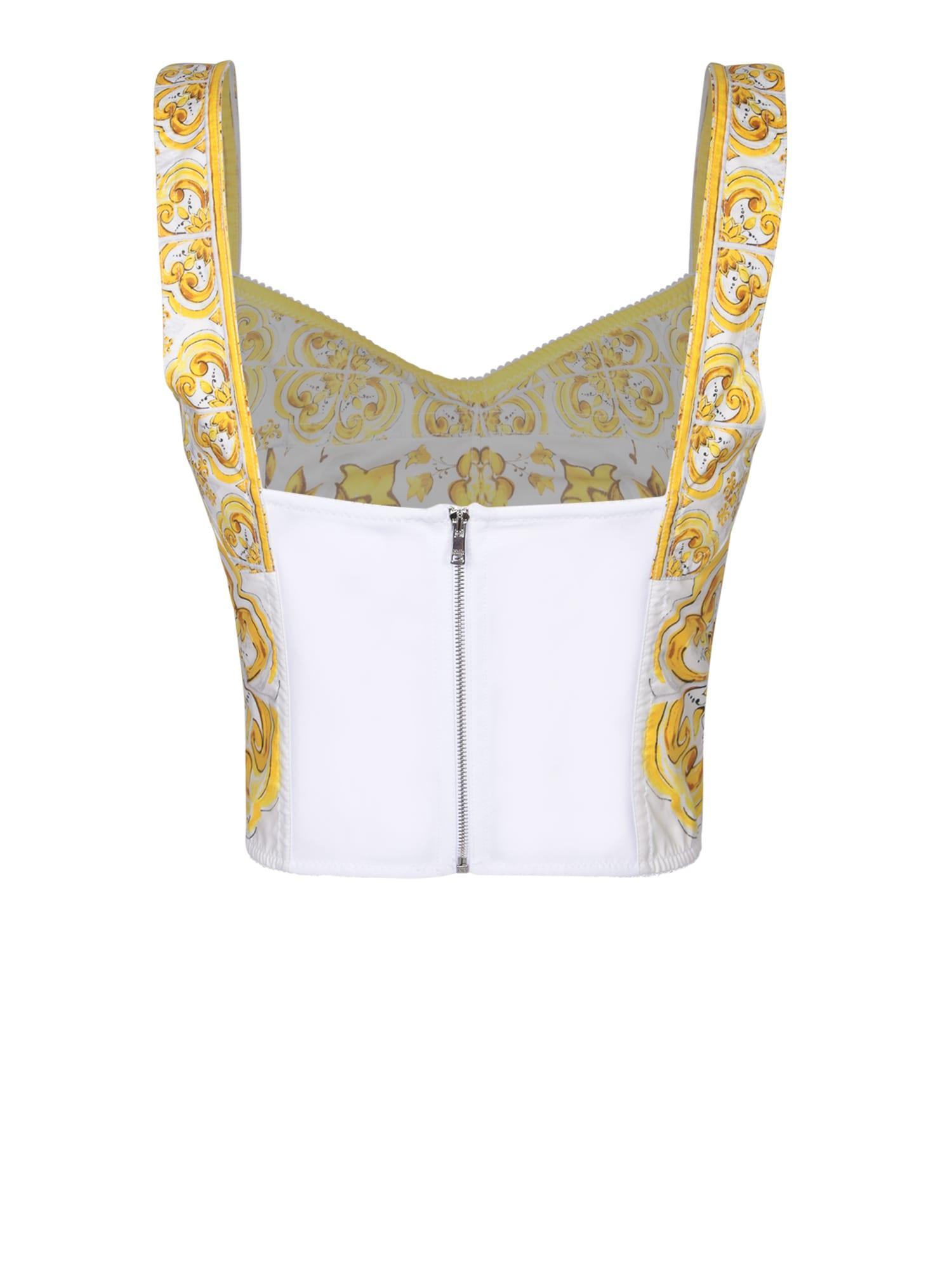 Cotton Corset Top With Majolica Print In Giallo Product Image