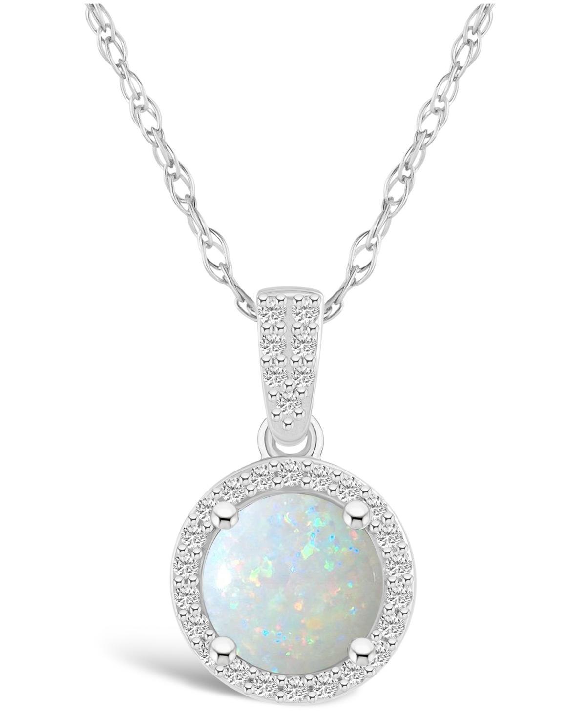 Celebration Gems 10k White Gold Round Gemstone & Lab-Created White Sapphire Halo Pendant Necklace, Womens Product Image