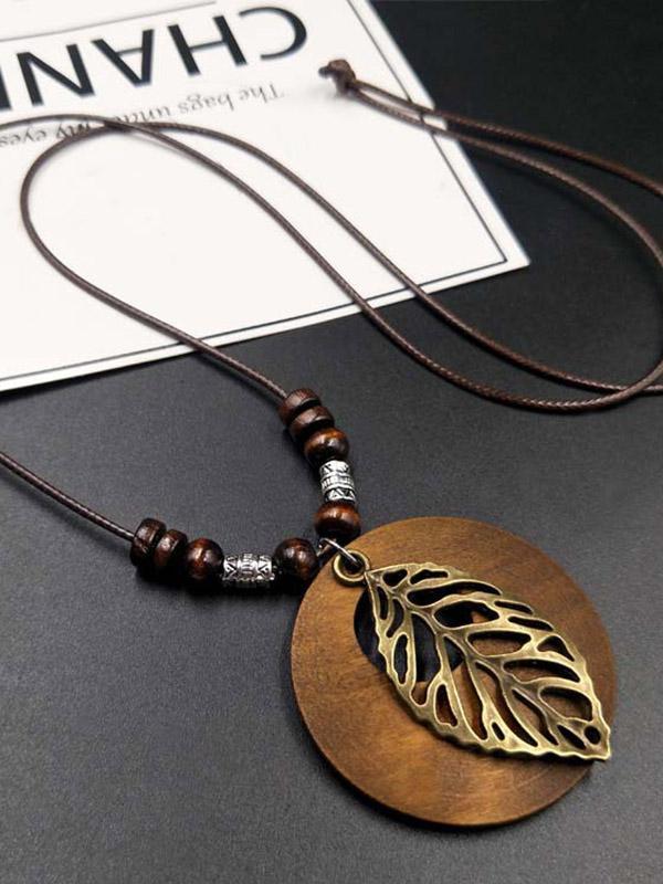 Original Vintage Wood Alloy Leaf Necklace Product Image