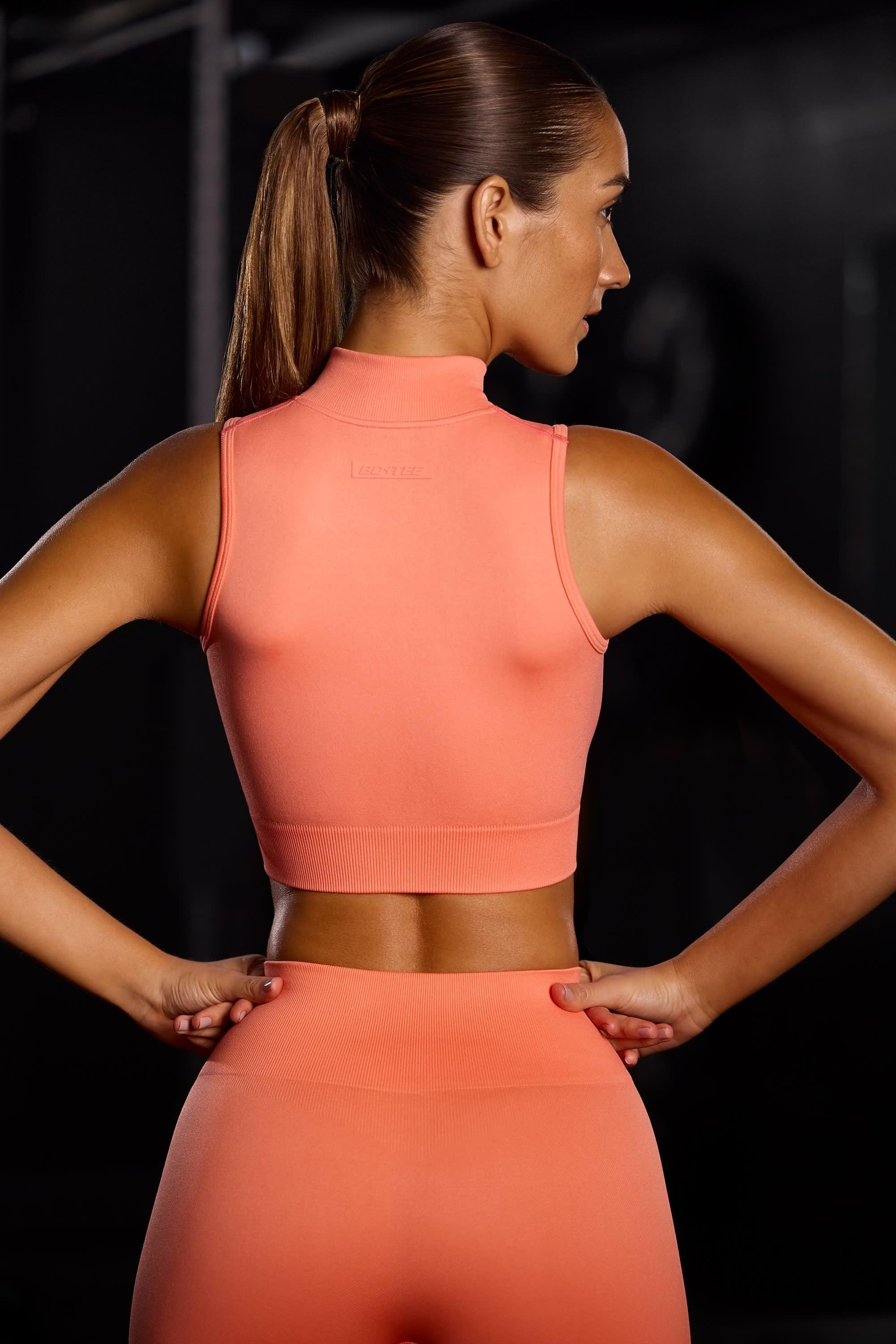 Super Sculpt Seamless High Neck Crop Top in Coral Orange Product Image