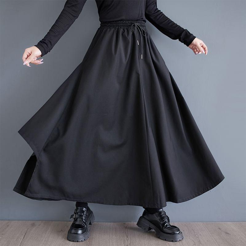 High Waist Asymmetrical Plain Maxi A-Line Skirt Product Image