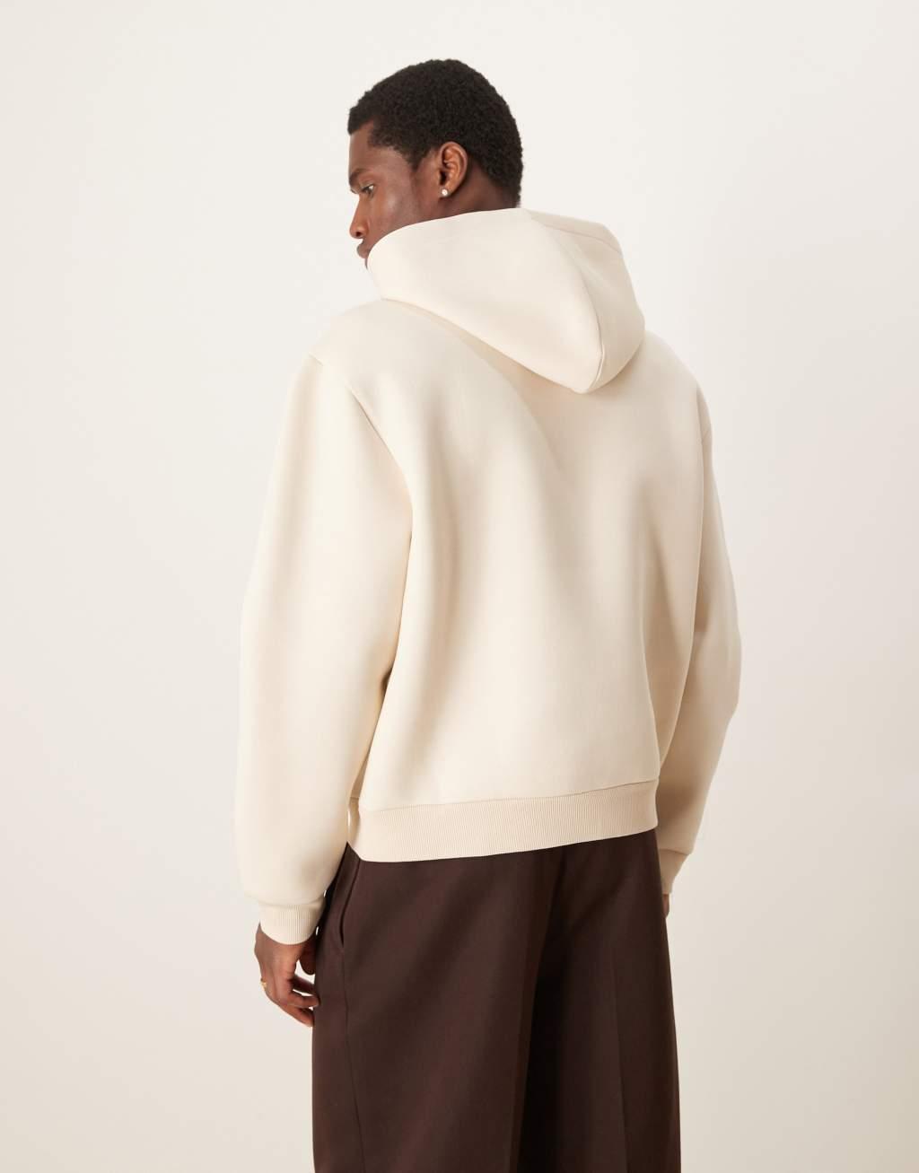 ASOS DESIGN oversized boxy scuba hoodie in oatmeal heather Product Image