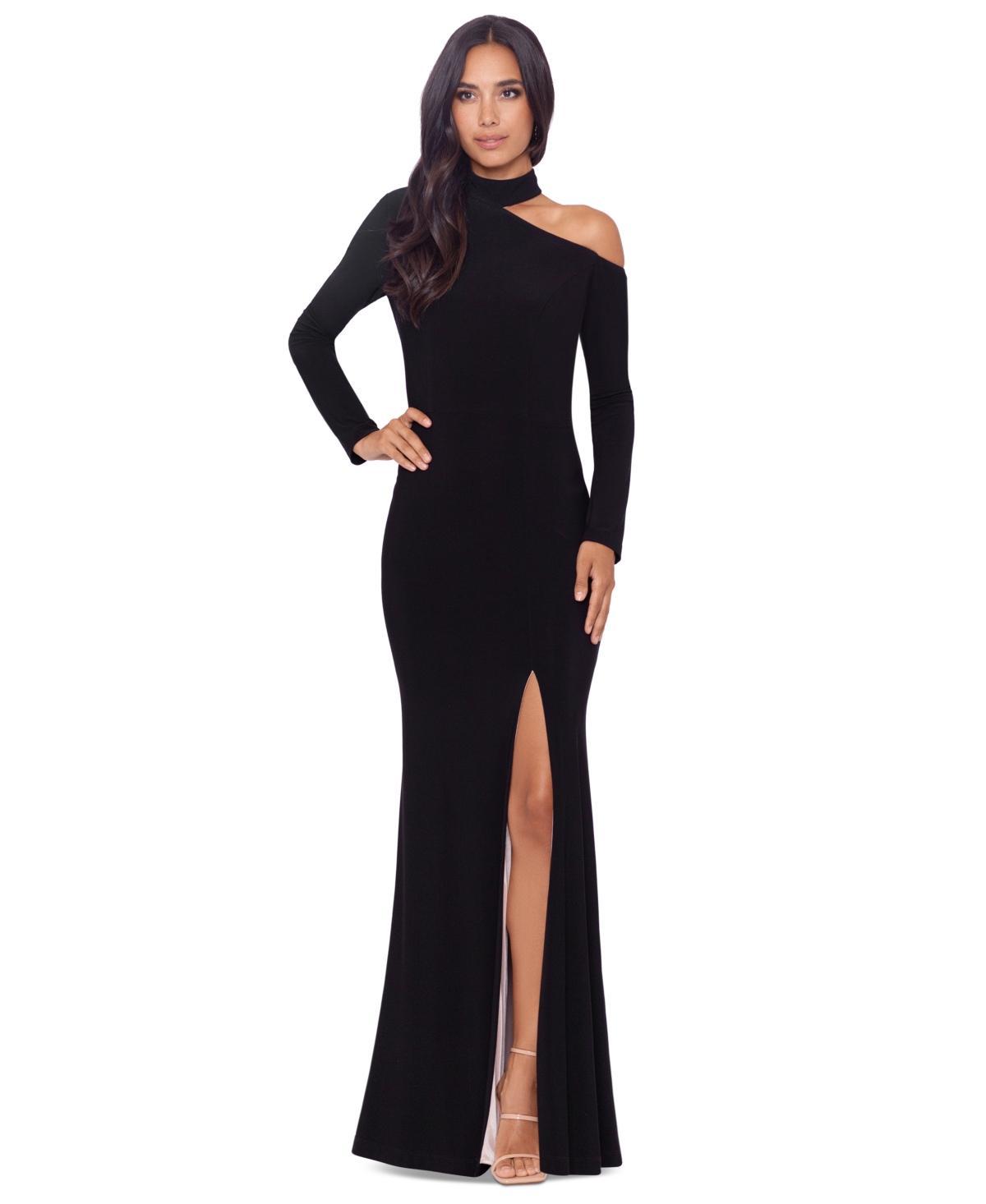 Xscape Womens Cutout Leg-Slit Long-Sleeve Gown Product Image