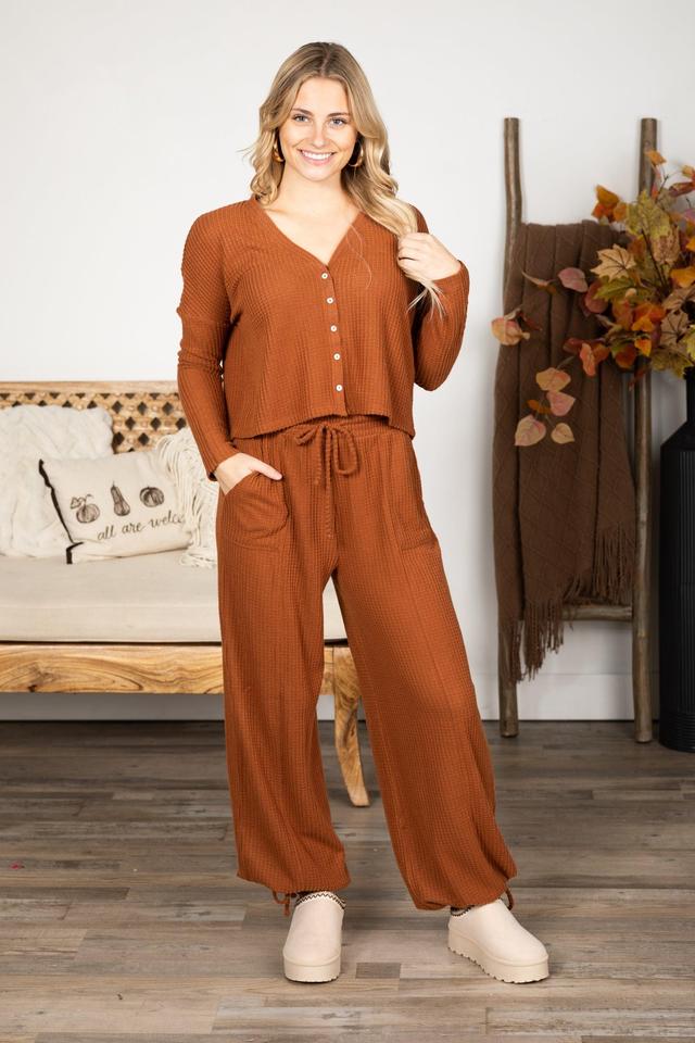 Waffle Button Front Top And Pants Set Product Image