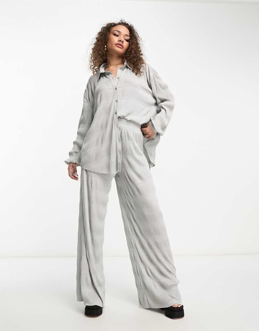 ASOS DESIGN plisse wide leg pants in silver - part of a set Product Image