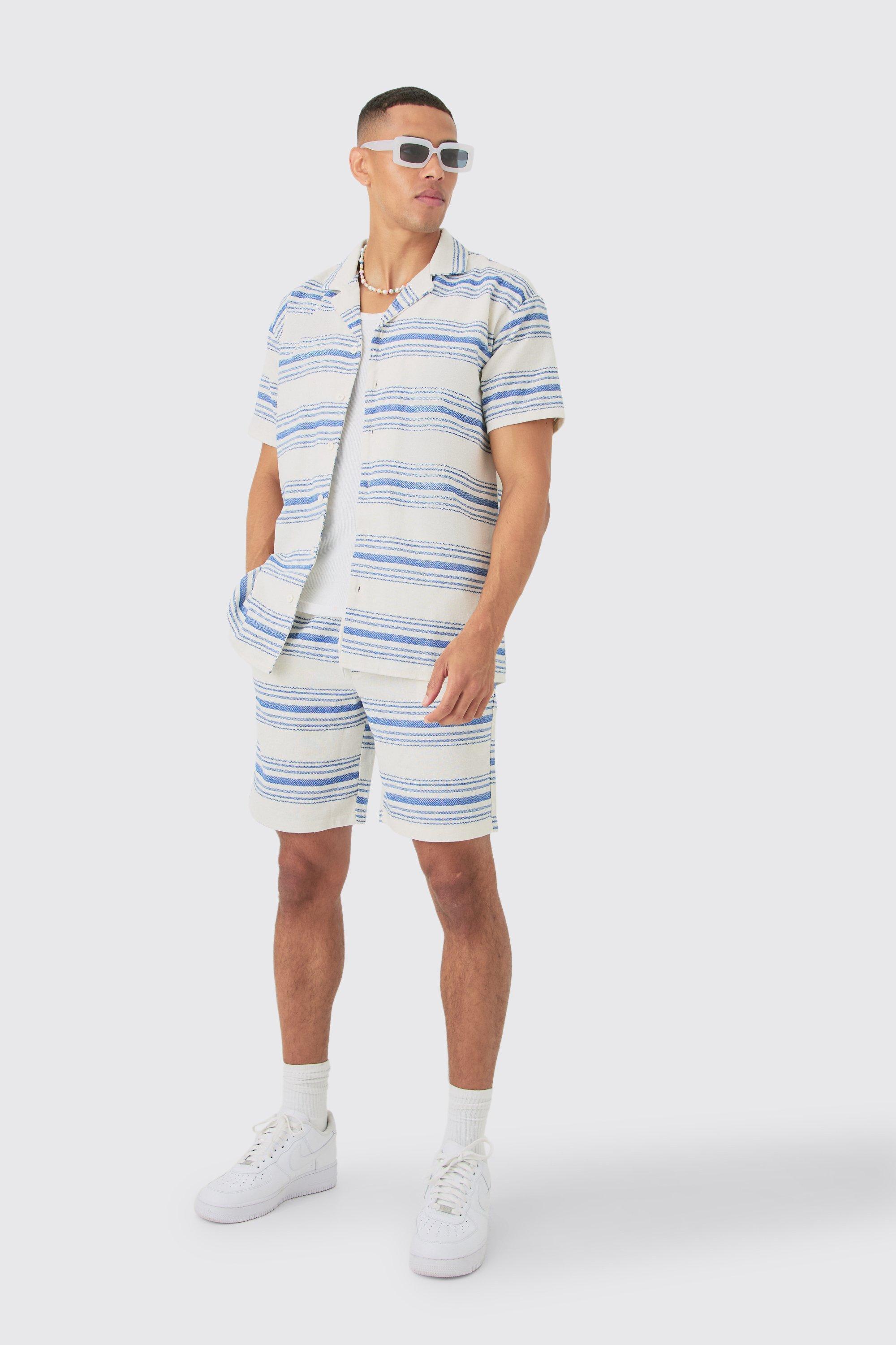 Short Sleeve Aztec Stripe Oversized Shirt & Short Set | boohooMAN USA Product Image