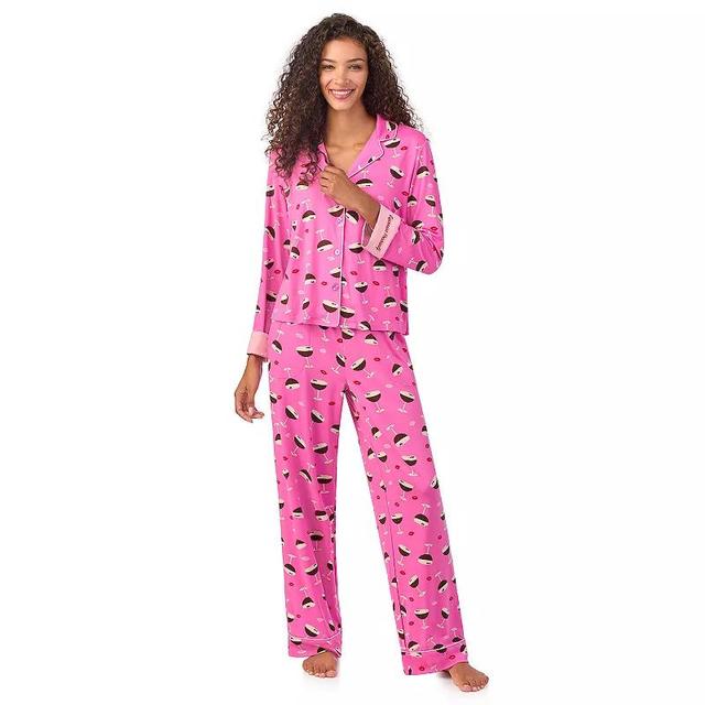 Womens Beauty Sleep Social Pajama Long Sleeve Notch Top & Pajama Pants Set, Girls Product Image