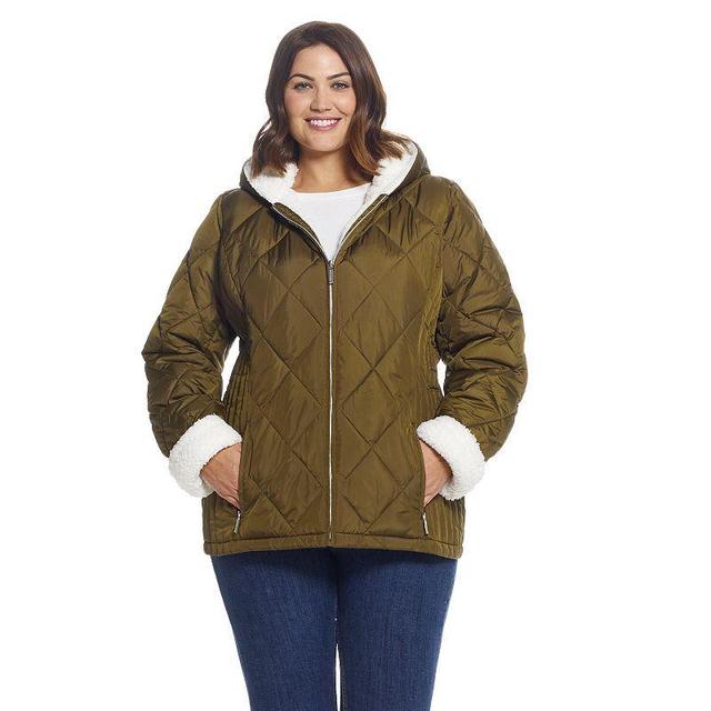 Plus Size Weathercast Sherpa-Trim Quilted Puffer Jacket, Womens Product Image